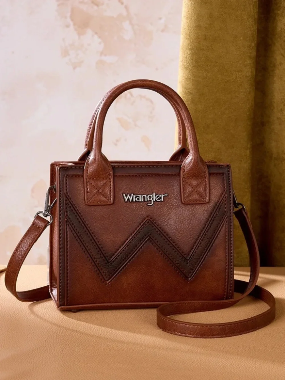 Wrangler Chevron Stitch Tote Crossbody Bag - Brown
